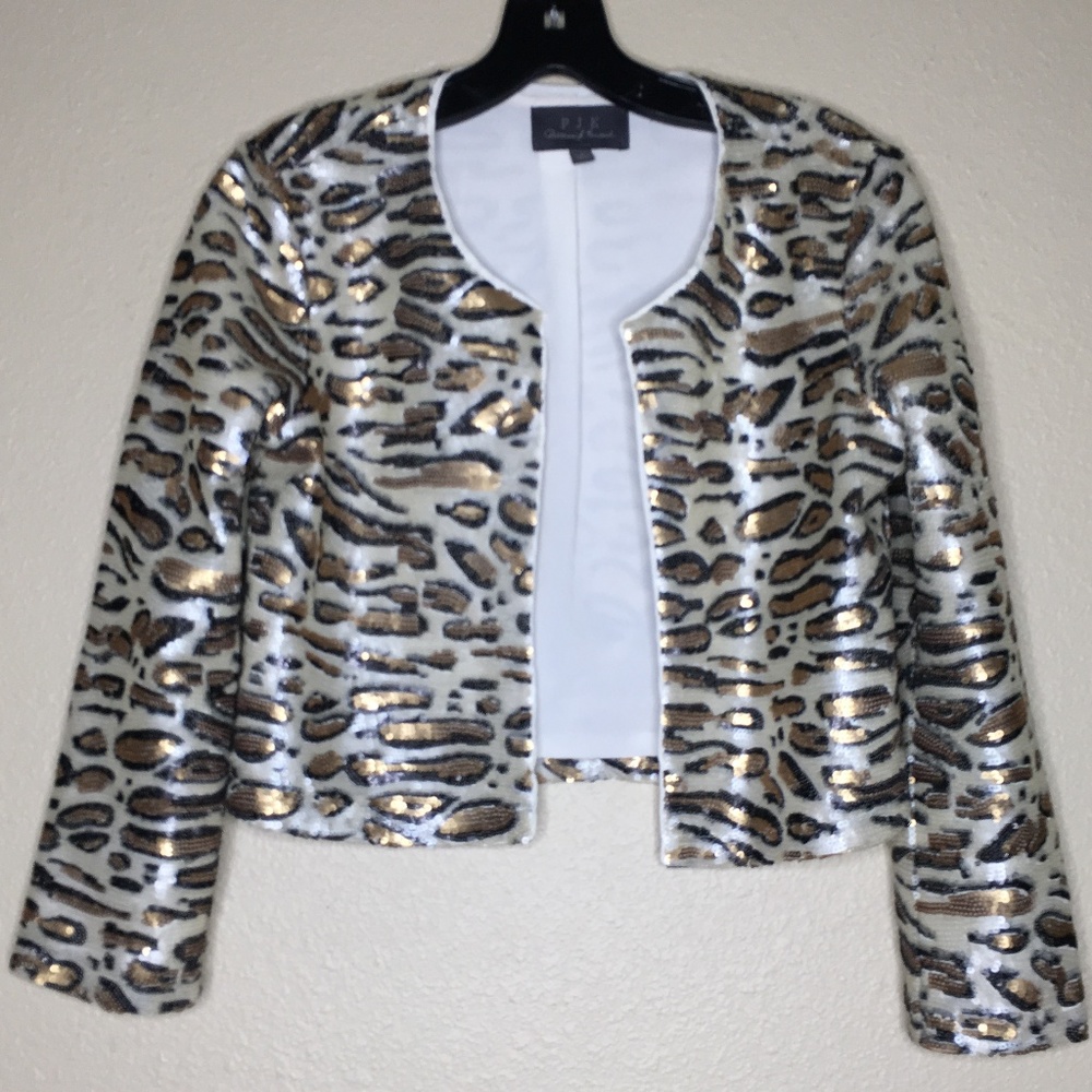 PJK 'Winslow' Cropped Sequined Animal Print Jacket